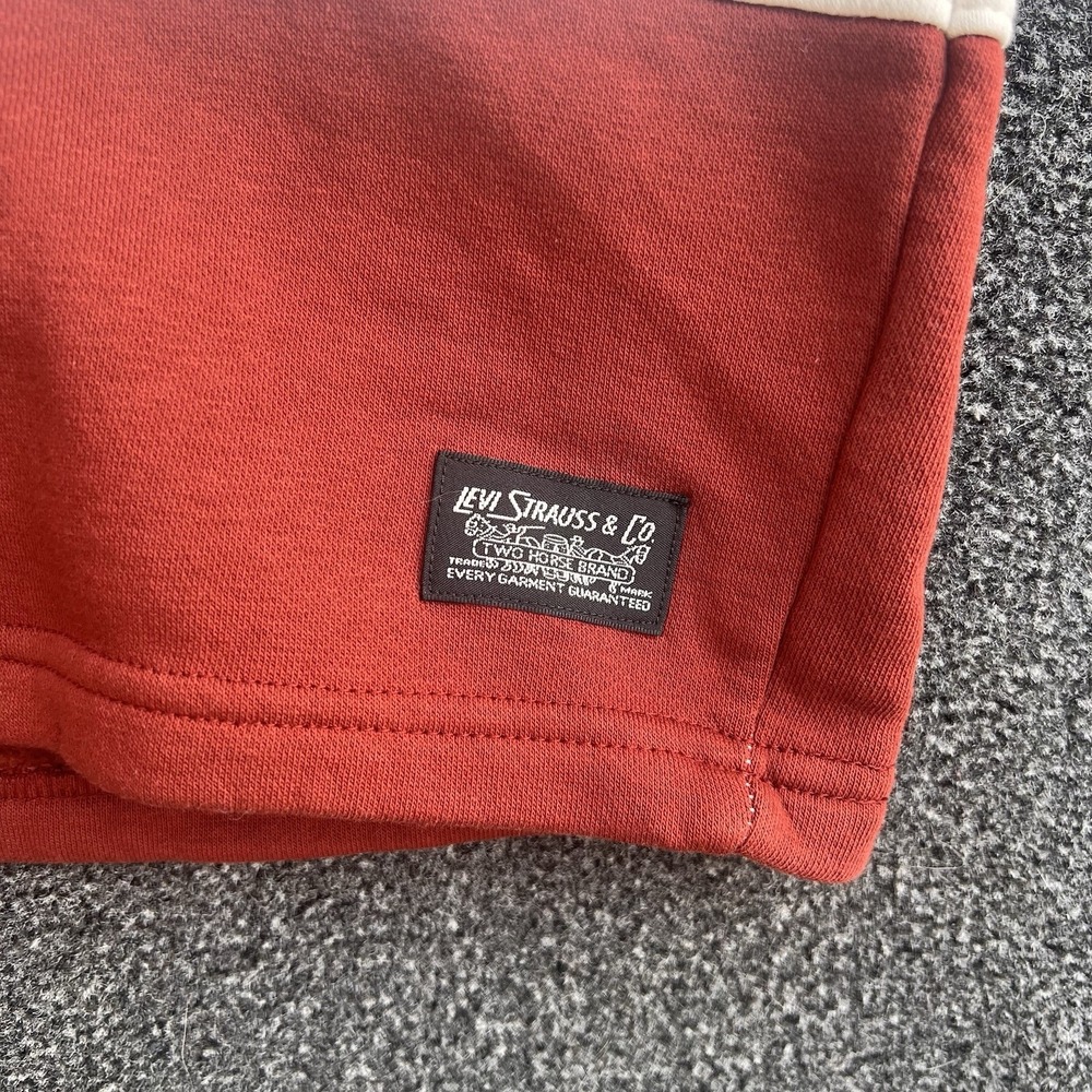 Levi's Mens Red‎ Fillmore Striped Rugby Fired Brick Hoodie Sweater Small - Picture 4 of 6